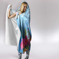 Hafa Adai Guam Hooded Blanket Tropical Flowers Blue Gradient LT05 - Polynesian Pride