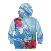 Hafa Adai Guam Kid Hoodie Tropical Flowers Blue Gradient LT05 - Polynesian Pride