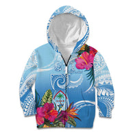 Hafa Adai Guam Kid Hoodie Tropical Flowers Blue Gradient LT05 Zip Hoodie Blue - Polynesian Pride