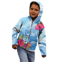 Hafa Adai Guam Kid Hoodie Tropical Flowers Blue Gradient LT05 - Polynesian Pride