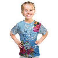 Hafa Adai Guam Kid T Shirt Tropical Flowers Blue Gradient LT05 Blue - Polynesian Pride