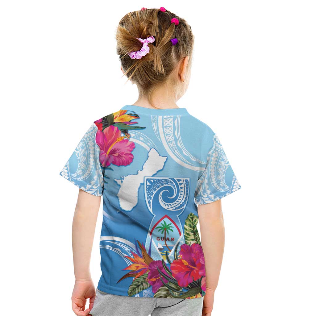 Hafa Adai Guam Kid T Shirt Tropical Flowers Blue Gradient LT05 - Polynesian Pride