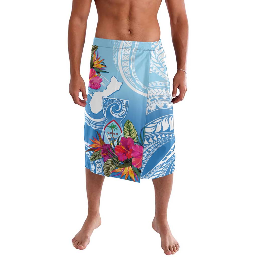 Hafa Adai Guam Lavalava Tropical Flowers Blue Gradient LT05 Blue - Polynesian Pride