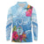 Hafa Adai Guam Long Sleeve Polo Shirt Tropical Flowers Blue Gradient