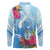 Hafa Adai Guam Long Sleeve Polo Shirt Tropical Flowers Blue Gradient