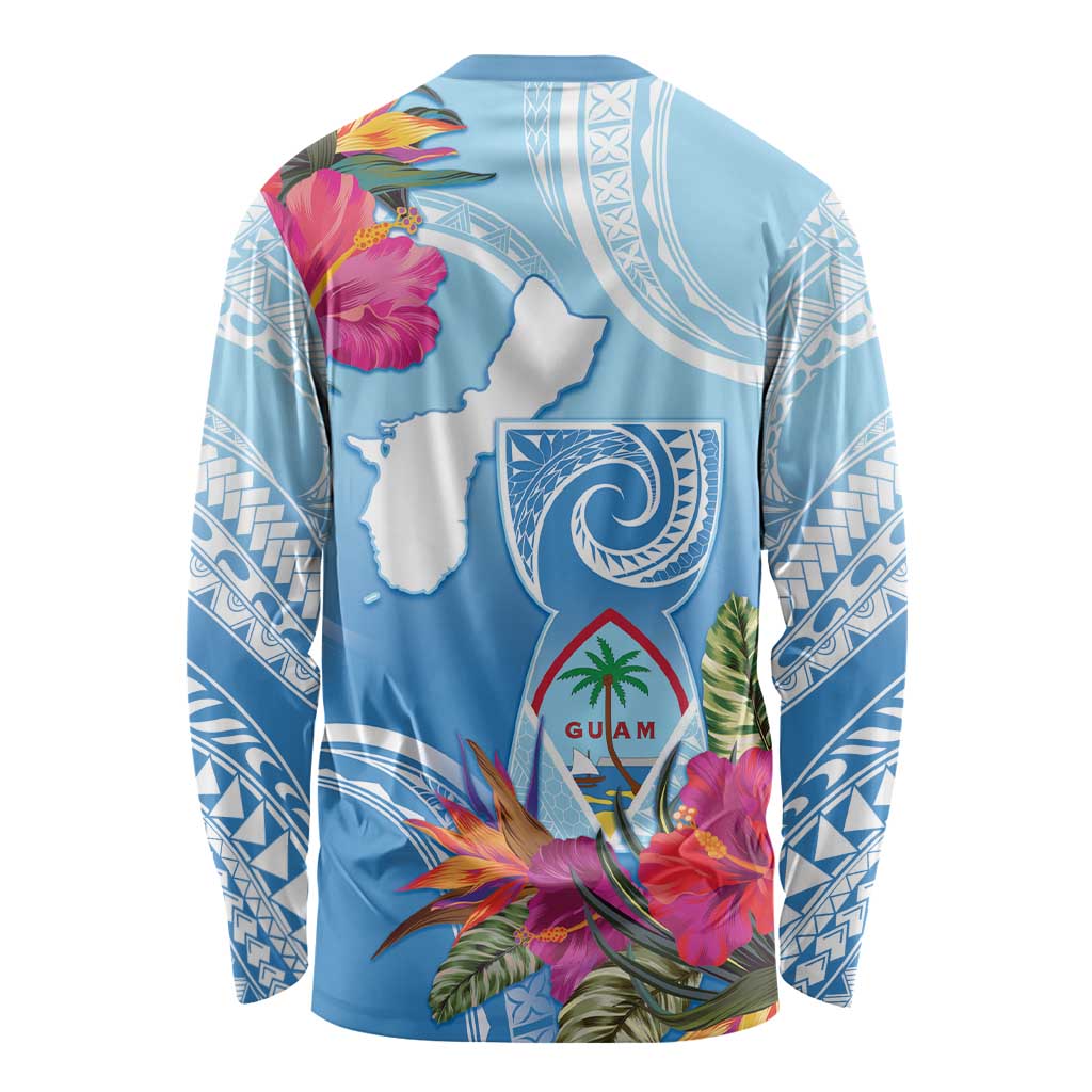 Hafa Adai Guam Long Sleeve Shirt Tropical Flowers Blue Gradient LT05 - Polynesian Pride