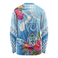 Hafa Adai Guam Long Sleeve Shirt Tropical Flowers Blue Gradient LT05 - Polynesian Pride