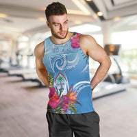 Hafa Adai Guam Men Tank Top Tropical Flowers Blue Gradient LT05 Blue - Polynesian Pride