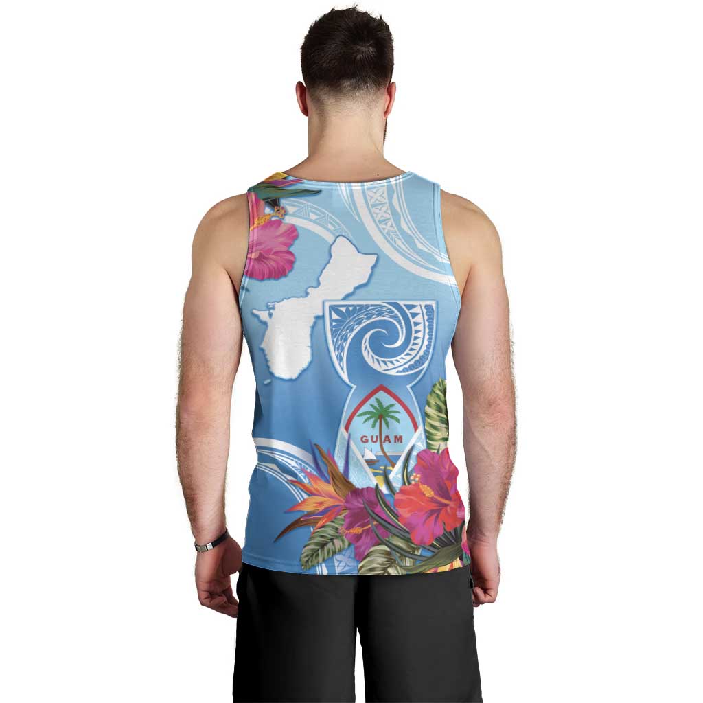Hafa Adai Guam Men Tank Top Tropical Flowers Blue Gradient LT05 - Polynesian Pride