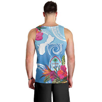 Hafa Adai Guam Men Tank Top Tropical Flowers Blue Gradient LT05 - Polynesian Pride