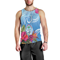 Hafa Adai Guam Men Tank Top Tropical Flowers Blue Gradient LT05 - Polynesian Pride