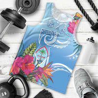 Hafa Adai Guam Men Tank Top Tropical Flowers Blue Gradient LT05 - Polynesian Pride