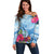 Hafa Adai Guam Off Shoulder Sweater Tropical Flowers Blue Gradient