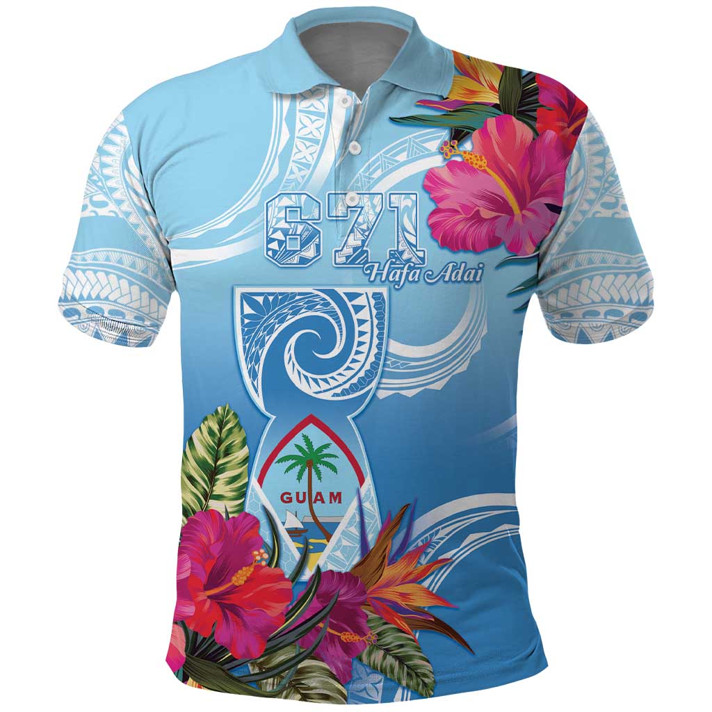 Hafa Adai Guam Polo Shirt Tropical Flowers Blue Gradient LT05 Blue - Polynesian Pride