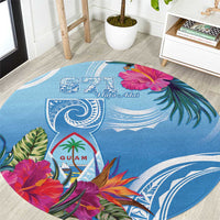 Hafa Adai Guam Round Carpet Tropical Flowers Blue Gradient LT05 Blue - Polynesian Pride