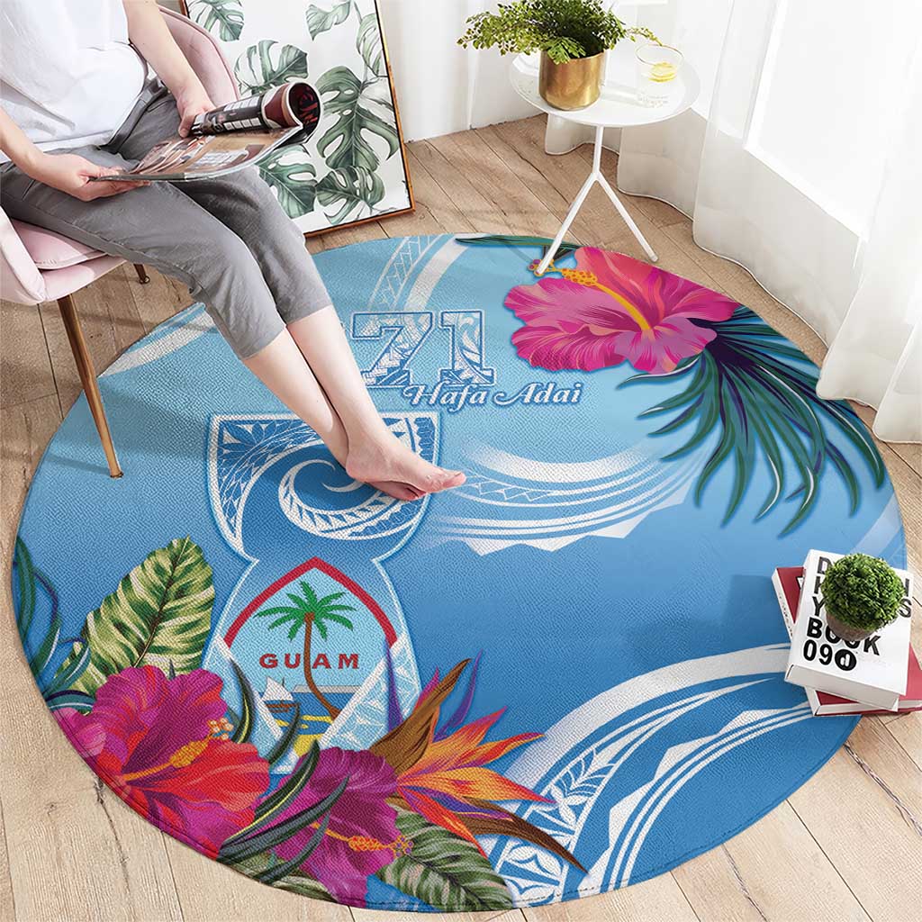 Hafa Adai Guam Round Carpet Tropical Flowers Blue Gradient LT05 - Polynesian Pride
