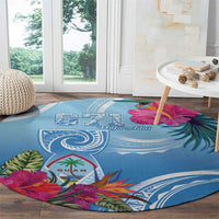 Hafa Adai Guam Round Carpet Tropical Flowers Blue Gradient LT05 - Polynesian Pride