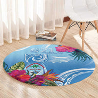 Hafa Adai Guam Round Carpet Tropical Flowers Blue Gradient LT05 - Polynesian Pride