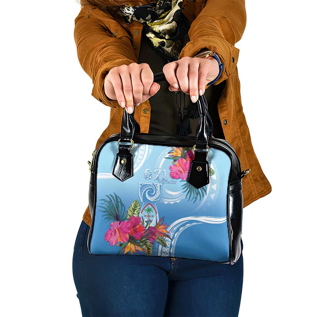Hafa Adai Guam Shoulder Handbag Tropical Flowers Blue Gradient LT05 One Size Blue - Polynesian Pride