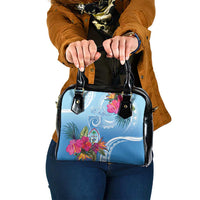 Hafa Adai Guam Shoulder Handbag Tropical Flowers Blue Gradient LT05 One Size Blue - Polynesian Pride