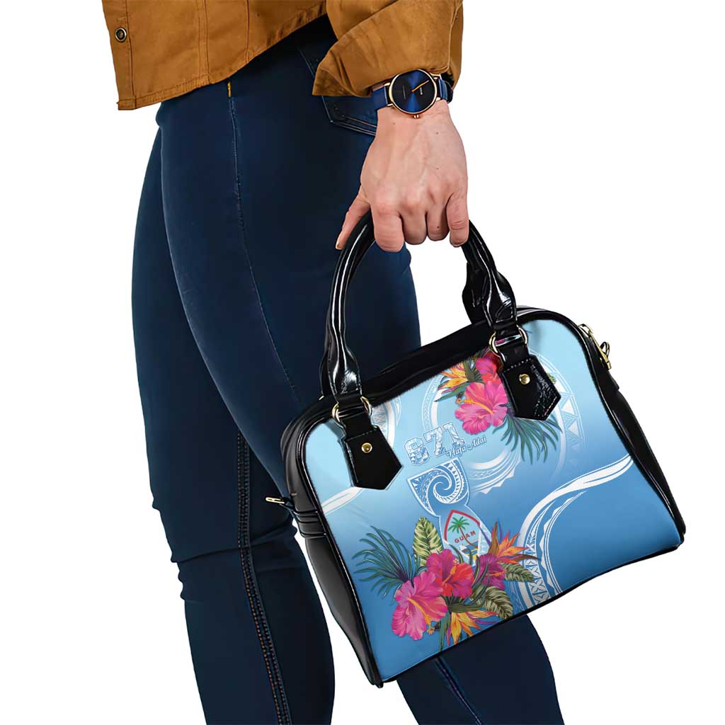 Hafa Adai Guam Shoulder Handbag Tropical Flowers Blue Gradient LT05 - Polynesian Pride