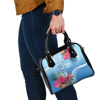 Hafa Adai Guam Shoulder Handbag Tropical Flowers Blue Gradient LT05 - Polynesian Pride