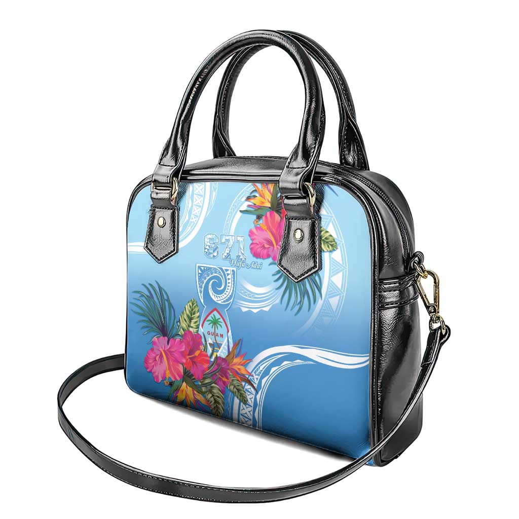 Hafa Adai Guam Shoulder Handbag Tropical Flowers Blue Gradient LT05 - Polynesian Pride