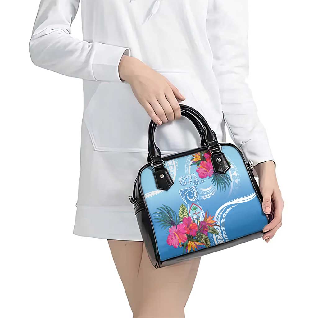 Hafa Adai Guam Shoulder Handbag Tropical Flowers Blue Gradient LT05 - Polynesian Pride