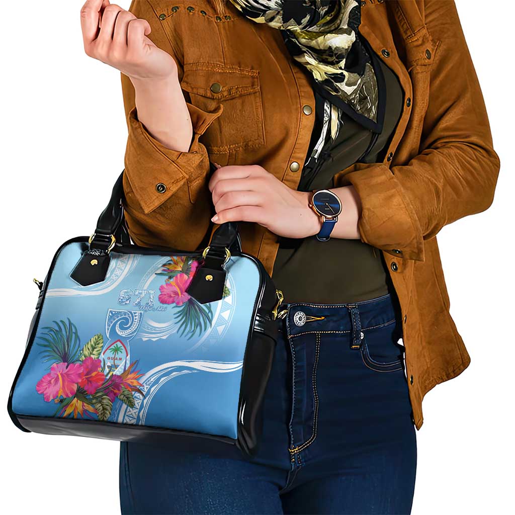 Hafa Adai Guam Shoulder Handbag Tropical Flowers Blue Gradient LT05 - Polynesian Pride