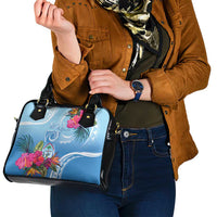 Hafa Adai Guam Shoulder Handbag Tropical Flowers Blue Gradient LT05 - Polynesian Pride
