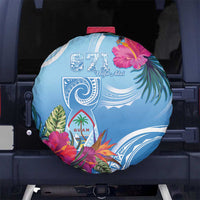 Hafa Adai Guam Spare Tire Cover Tropical Flowers Blue Gradient LT05 No hole Blue - Polynesian Pride