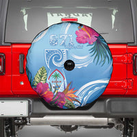 Hafa Adai Guam Spare Tire Cover Tropical Flowers Blue Gradient LT05 - Polynesian Pride