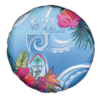 Hafa Adai Guam Spare Tire Cover Tropical Flowers Blue Gradient LT05 - Polynesian Pride
