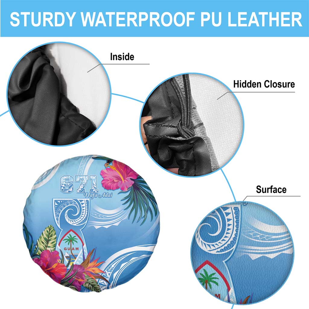 Hafa Adai Guam Spare Tire Cover Tropical Flowers Blue Gradient LT05 - Polynesian Pride