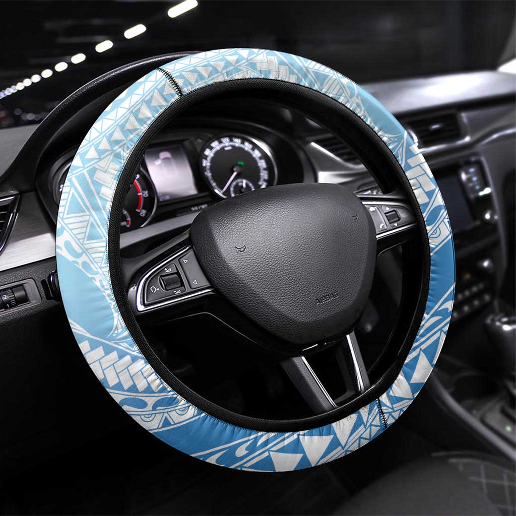 Hafa Adai Guam Steering Wheel Cover Tropical Flowers Blue Gradient LT05 Universal Fit Blue - Polynesian Pride