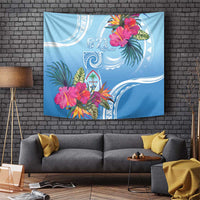 Hafa Adai Guam Tapestry Tropical Flowers Blue Gradient LT05 Blue - Polynesian Pride