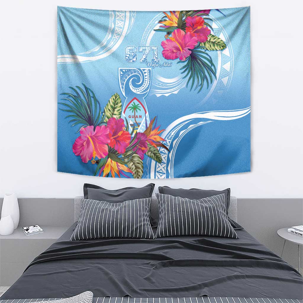 Hafa Adai Guam Tapestry Tropical Flowers Blue Gradient LT05 - Polynesian Pride