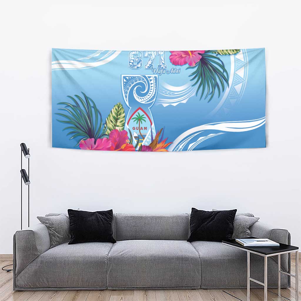 Hafa Adai Guam Tapestry Tropical Flowers Blue Gradient LT05 - Polynesian Pride