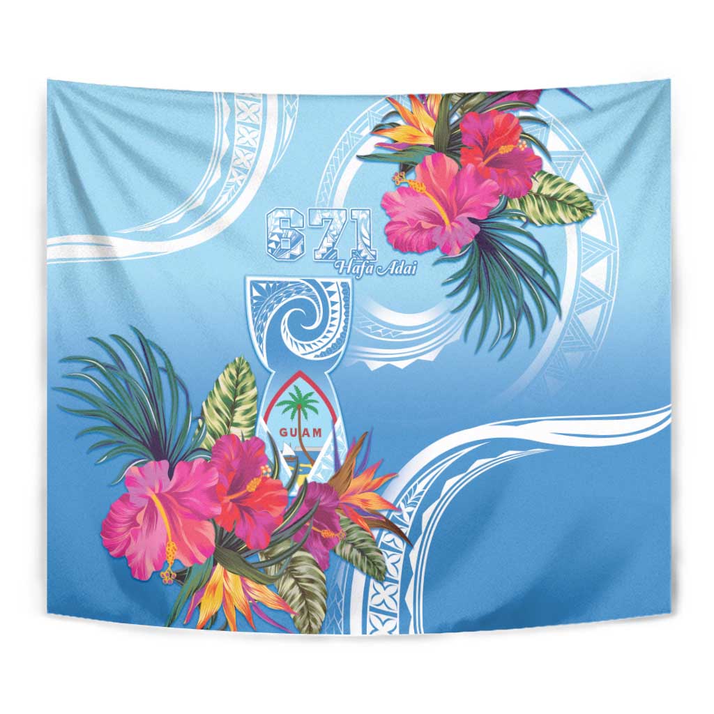 Hafa Adai Guam Tapestry Tropical Flowers Blue Gradient LT05 - Polynesian Pride