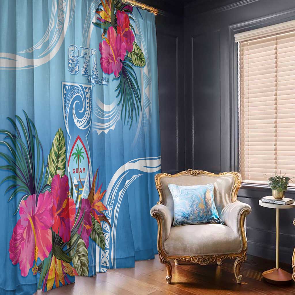 Hafa Adai Guam Window Curtain Tropical Flowers Blue Gradient LT05 - Polynesian Pride