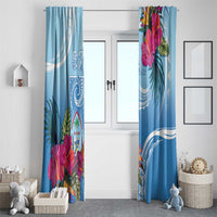 Hafa Adai Guam Window Curtain Tropical Flowers Blue Gradient LT05 - Polynesian Pride
