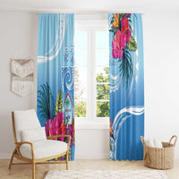 Hafa Adai Guam Window Curtain Tropical Flowers Blue Gradient LT05 - Polynesian Pride