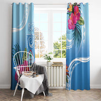 Hafa Adai Guam Window Curtain Tropical Flowers Blue Gradient LT05 - Polynesian Pride