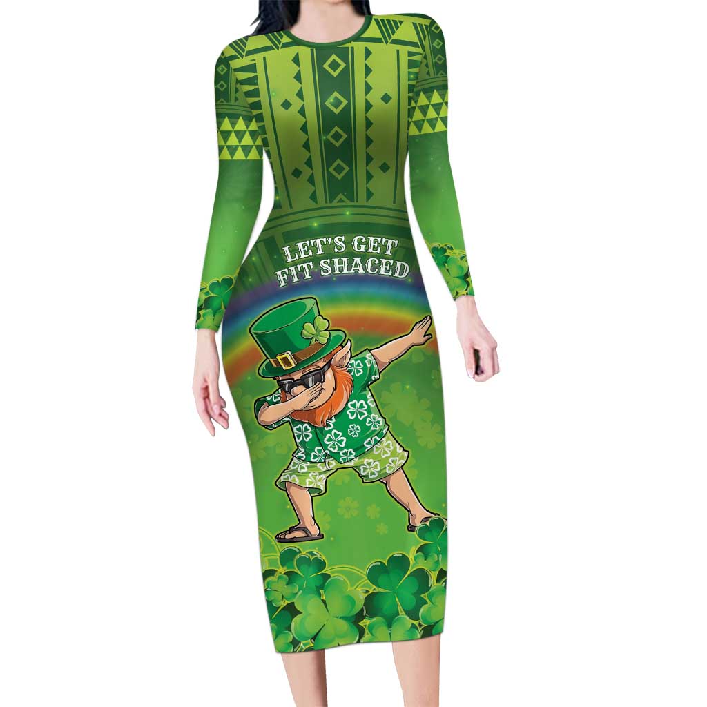 Personalised Hawaii Saint Patrick's Day Long Sleeve Bodycon Dress Let's Get Fit Shaced LT05 Long Dress Green - Polynesian Pride