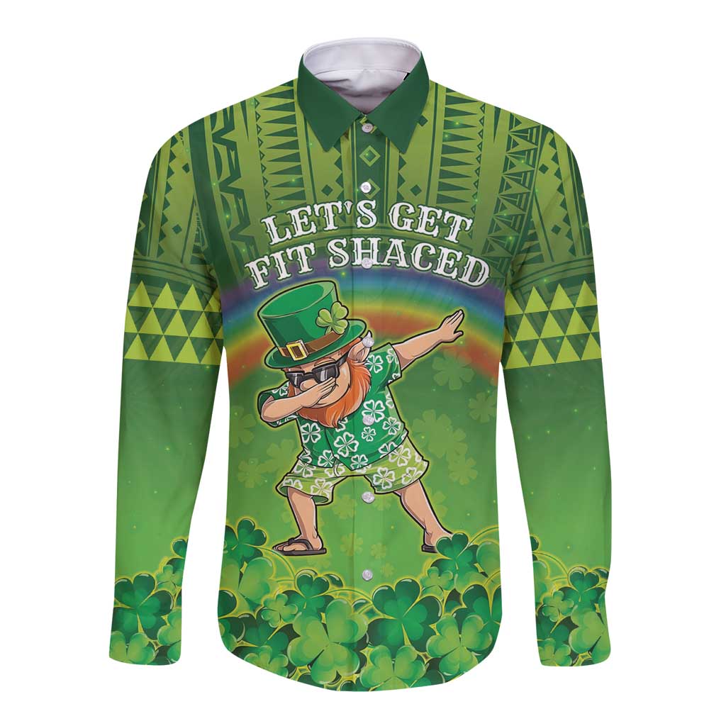 Personalised Hawaii Saint Patrick's Day Long Sleeve Button Shirt Let's Get Fit Shaced LT05 Unisex Green - Polynesian Pride