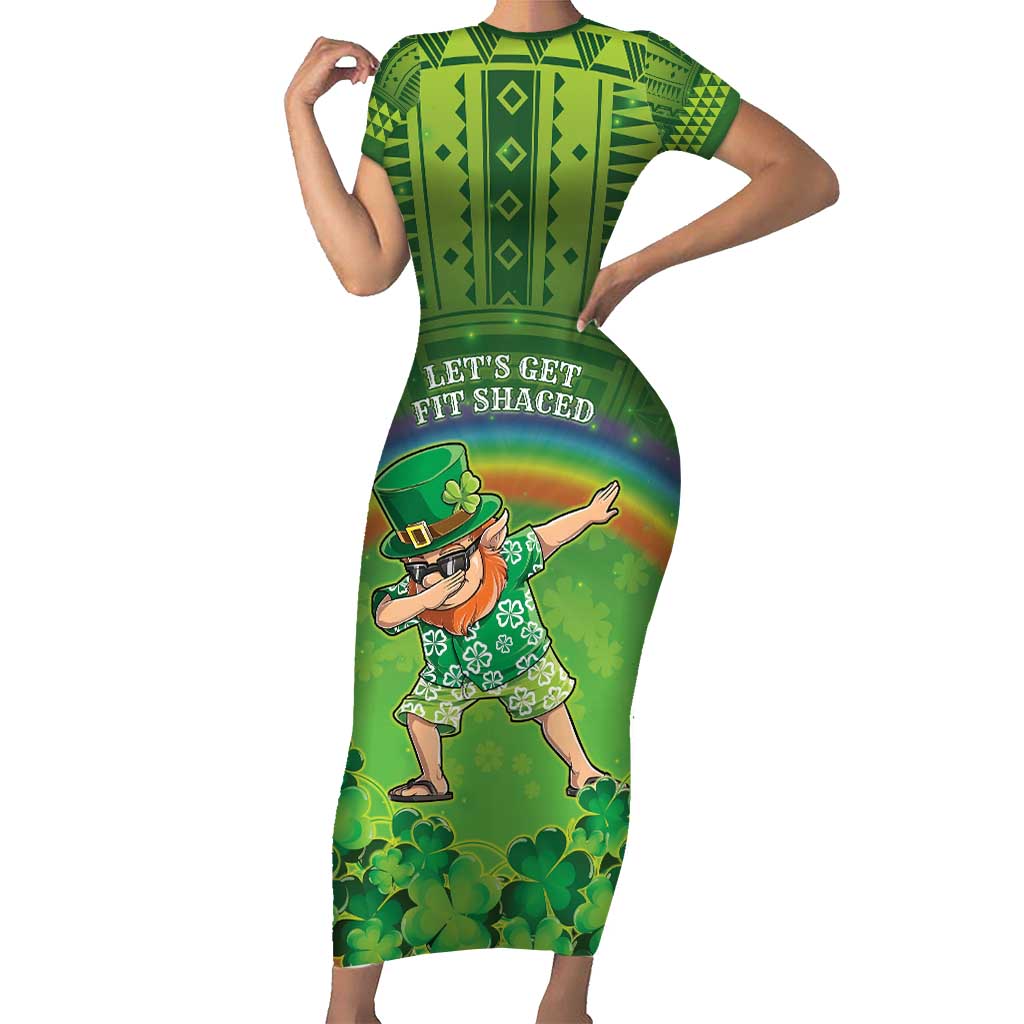 Personalised Hawaii Saint Patrick's Day Short Sleeve Bodycon Dress Let's Get Fit Shaced LT05 Long Dress Green - Polynesian Pride