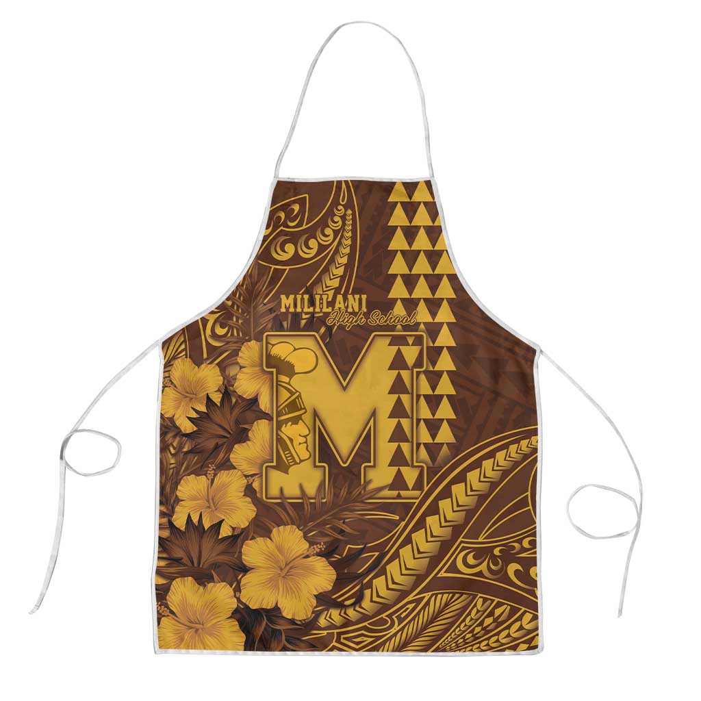 Hawaii Mililani High School Apron Tribal Tattoo With Hibiscus Flowers LT05 Brown - Polynesian Pride