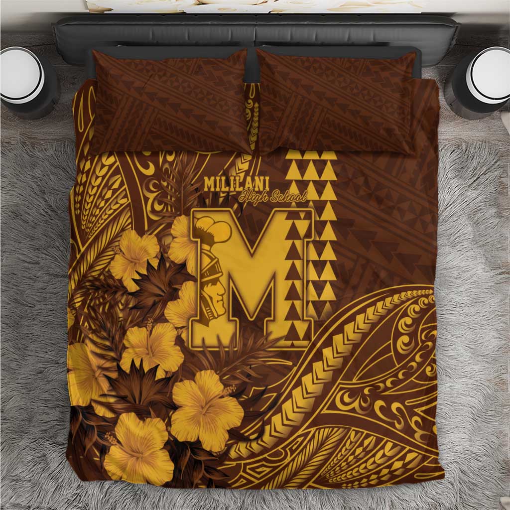 Hawaii Mililani High School Bedding Set Tribal Tattoo With Hibiscus Flowers LT05 Brown - Polynesian Pride