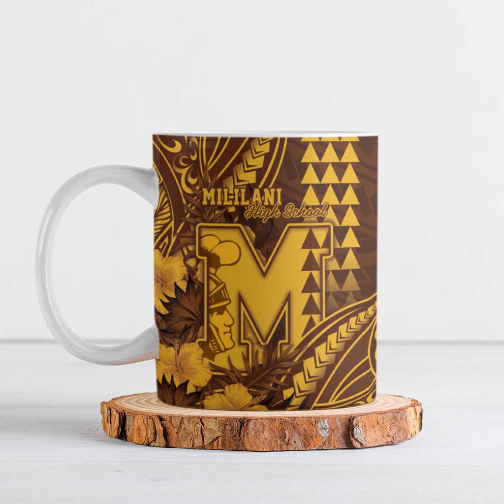 Personalised Hawaii Mililani High School Ceramic Mug Tribal Tattoo With Hibiscus Flowers LT05 Brown - Polynesian Pride