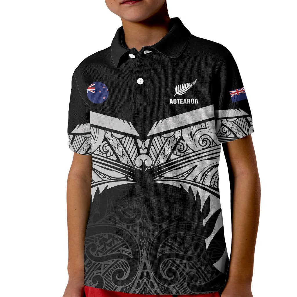 Custom New Zealand Cricket Kid Polo Shirt Go Champions World Cup 2024 With Maori Pattern LT05 Kid Black - Polynesian Pride